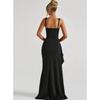 Wide Strap Square Neck Maxi Dress Ruched High Slit Elegant Bodycon Long Gown Multicolor Draped Side Split Sleeveless Evening Party Formal Prom Dress