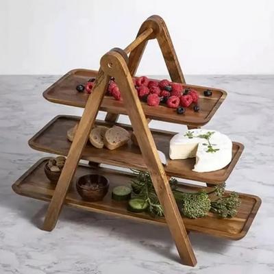 Wood 3 Tier Serving Tray Cupcake Stand Easy Assembly Party Serving Tray Wooden Farmhouse Platter Lightweight Decorative Tray