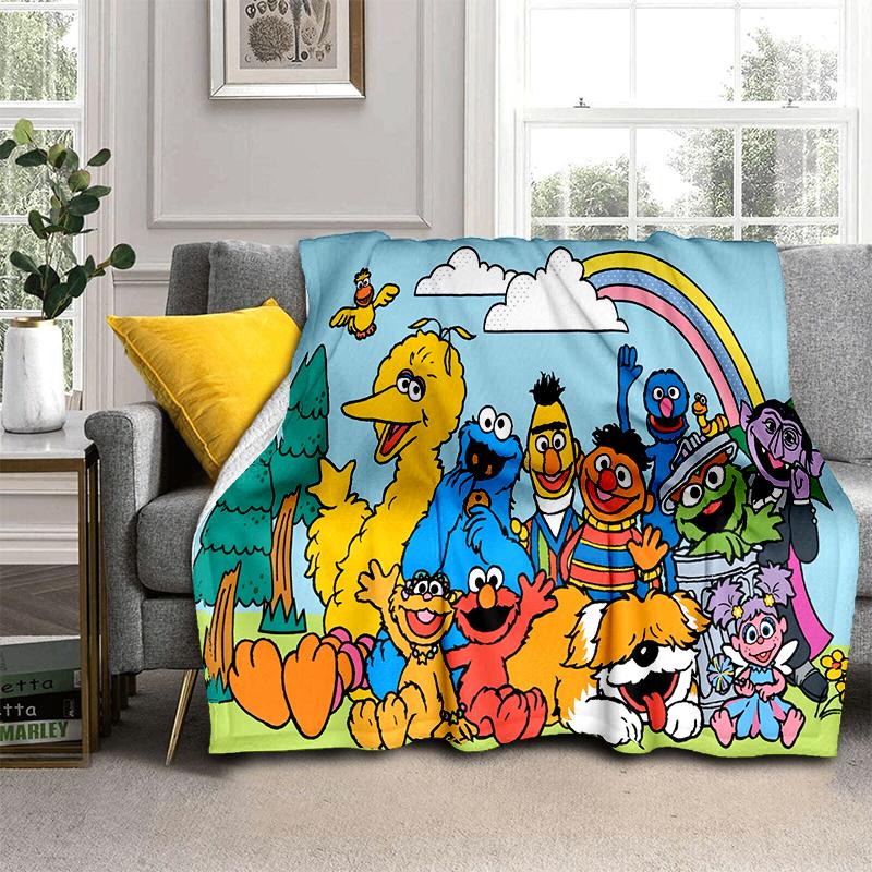 S-Sesame Street TV Cute Cartoon Flannel Blanket Soft Warm Throw Blanket for Bedroom Living Room Bed Travel Camping Picnic Gift