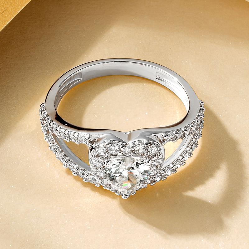 Rrjzz 6x6mm Heart Shape CZ Simulated Diamond Halo Wedding Ring Plated Gold Silver Color Women Engagement Rings Luxury Jewelry