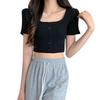 Women Short Sleeves Bottoming Shirt Single Breasted Ice Silk Knit