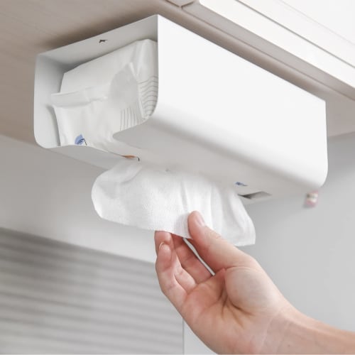 Rectangular Wall-mounted Tissue Holder/paper Holder with One-handed Tear-off for Kitchen, Bathroom, and Sink Storage (white)