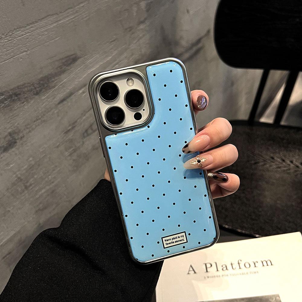 Applicable To Apple 17promax Mobile Phone Case Full Screen Polka Dot iPhone16/15/14 Electroplated Silver Edge Epoxy Case 13