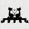 Modern Cat Key Holder with Heart Design Metal Wall Art 5 Hooks Pet Lover Gift Valentine Decor