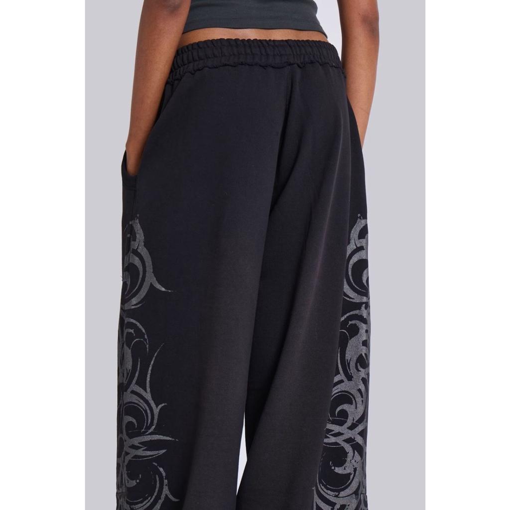 Gray Vintage Graphic Print Pants Wide Leg American Style Jogging Loose Sweatpants Harajuku Hip Hop Streetwear New