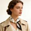 Light Luxury Thousand Bird Grid Printing Silk Scarf Square Scarf Pearl Necklace Magnetic Triangle Scarf Lazy Silk Scarf Pendant Scarf