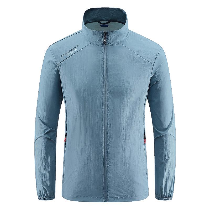 

Sunscreen Clothing Men s Summer Thin Section Breathable Ice Silk Outdoor Cycling Sportswear Stand-up Collar Sunscreen Clothing 5XL небо синє кольору