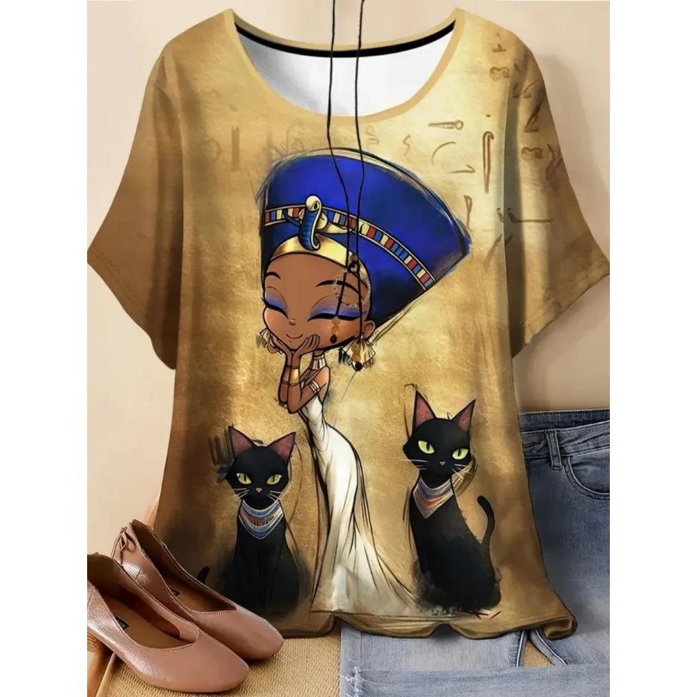 Simple Fashionable Portrait Cartoon Woman Graphic T-shirts Summer Streetwear 3d Printed Loose Comfortable Womens T-shirts