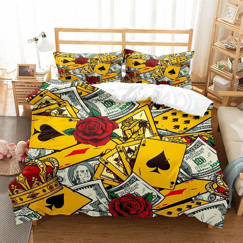 Poker Bedding Set Clown Poker Cards Game Theme Duvet Cover Set Geometric Pattern Comforter Cover For Kids Adults Bedroom Decor