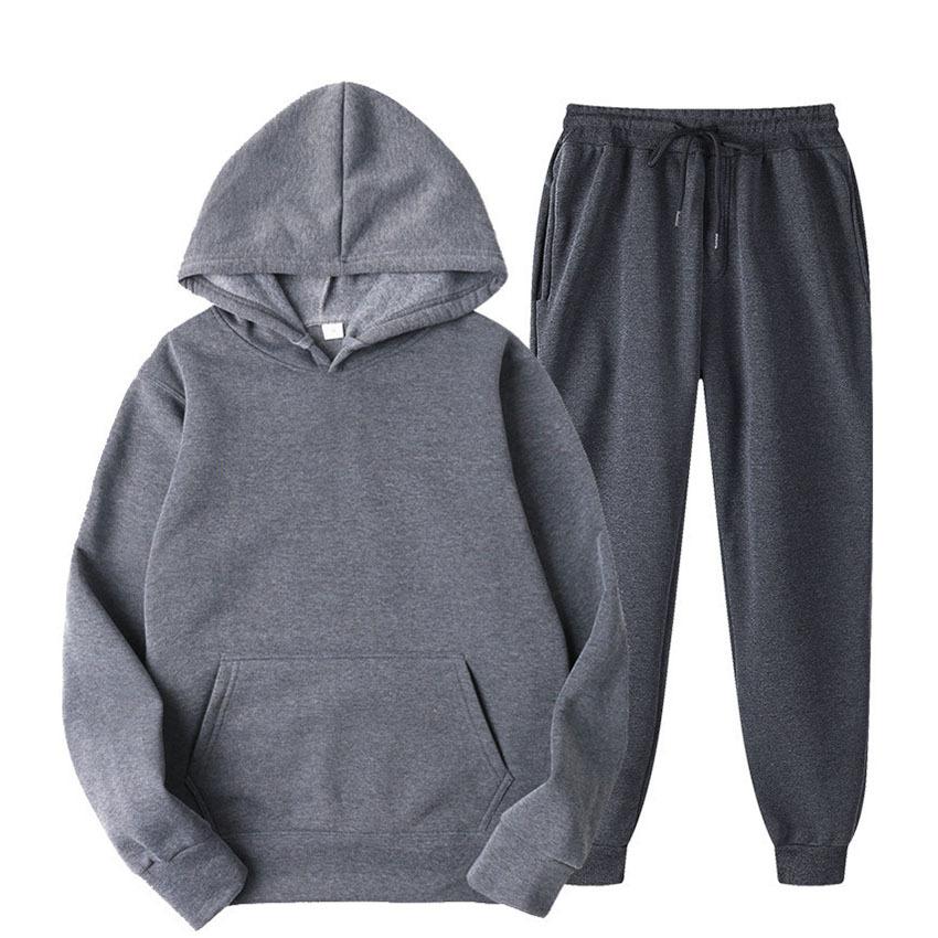 Männer Einfarbig Mit Kapuze Pullover Sets Herbst Winter Fleece Hoodie Zwei Stück Anzug Plus Größe männer Sportswear Hose trainingsanzug