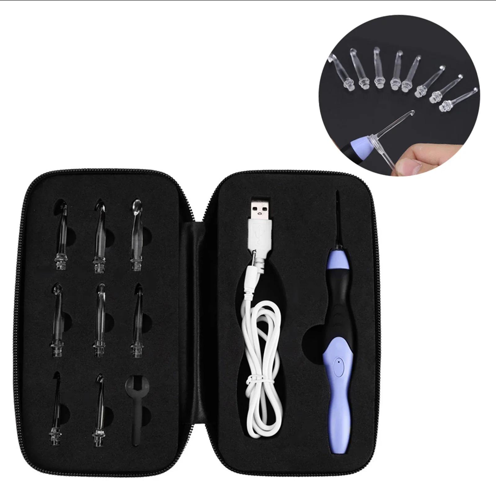 

USB Rechargeable LED Light Up Crochet Hook Set Knitting Tool With Replaceable Tips 2.5-6.5MM чорний