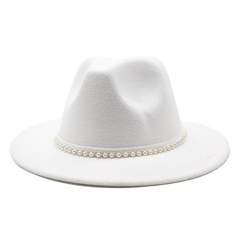 Autumn And Winter New Ribbon Hepburn Style Broad Brimmed Hat Fashion Flat Brim Top Hat Men And Women Woolen Fedora Hat