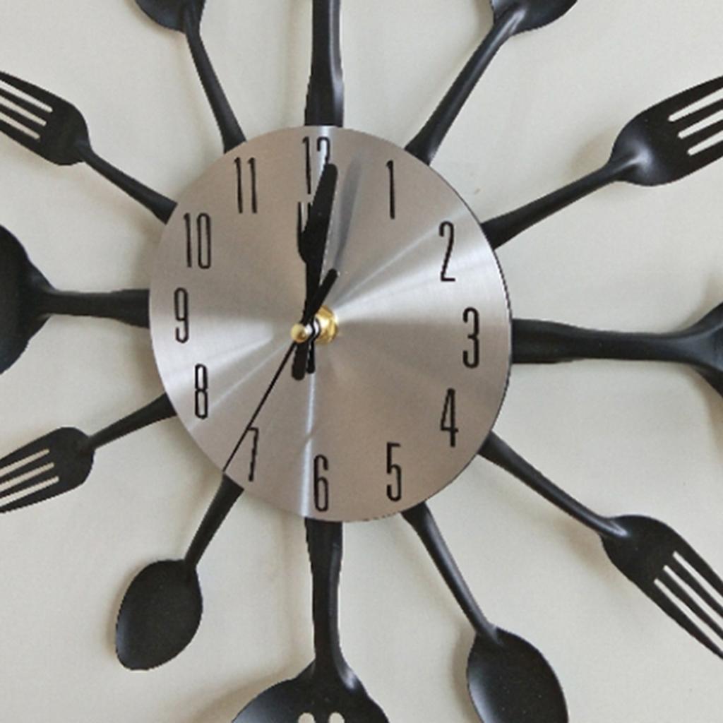Wall Clock with 3, Fork, Cutlery Design , Black