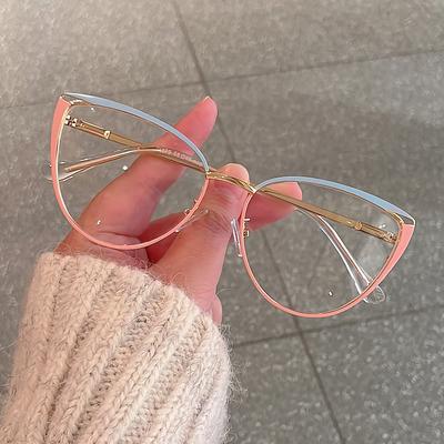 Metal Cat Eye Flat Mirror, Women's Spring Leg Anti Blue Light Glasses, Fashionable and Trendy Painted Opening Ball Glasses Frame