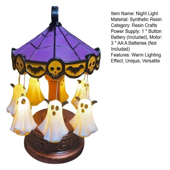 Ghostly Carousel Night Light Halloween Light Up Ghost Night Lamp Festive Atmosphere Spooky Lamp Decor for Bedroom
