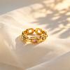 Delicate Colorful Cubic Zircon Ring for Women, Stainless Steel Thick Link Chain Ring, Gold Color Fashion Waterproof Jewelry Gift