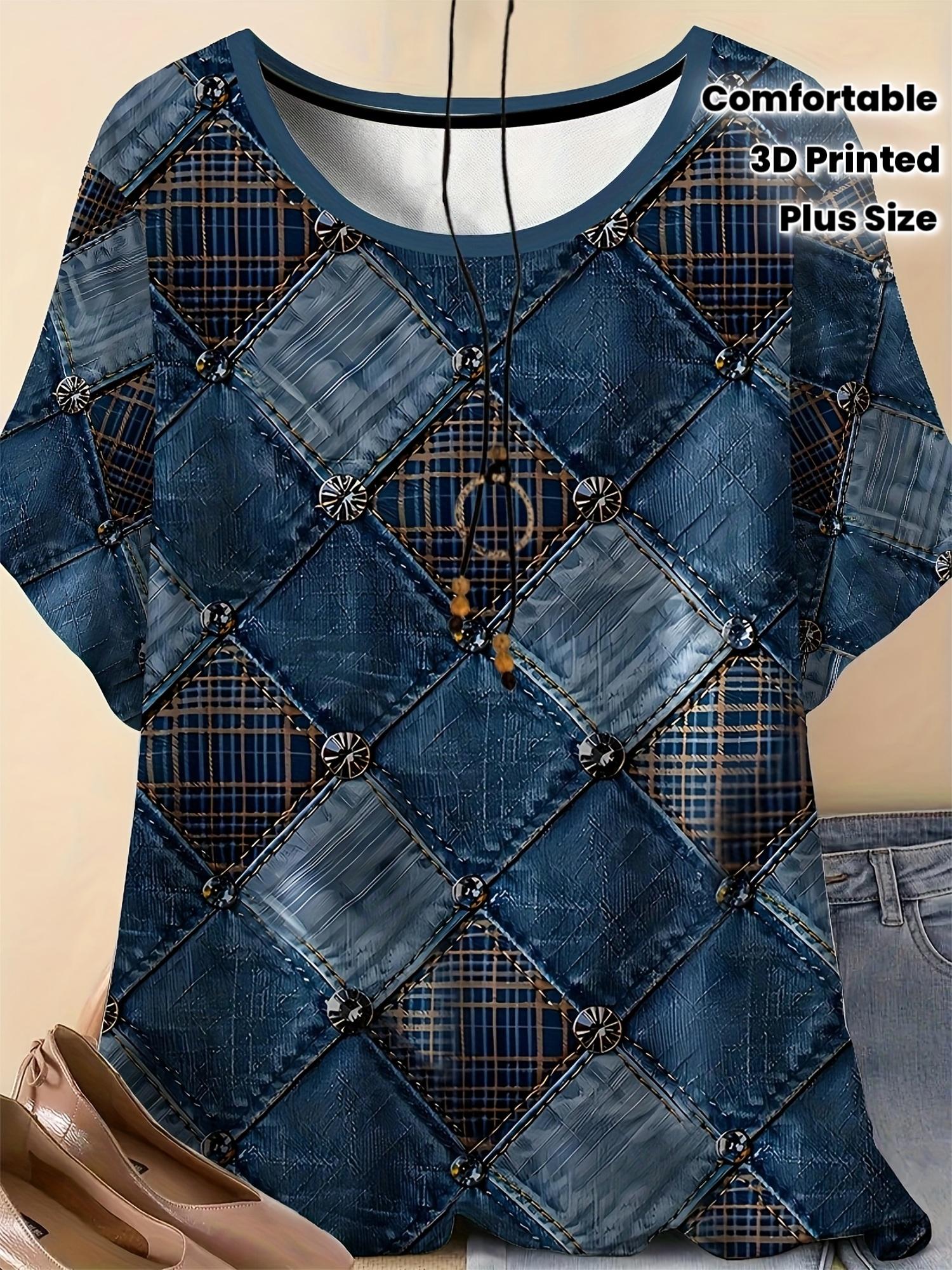 Plus Size - Plus Size - Plus-Size Women S Short-Sleeve T-Shirt with a Comfortable, Casual, And Elegant Vacation Style Featuring a 3D Printed Pattern S