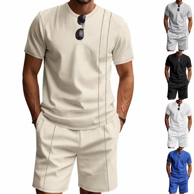 Men's Waffle Knited Shirt and Shorts Set 2 Pieces Outfits Summer Suit Casual Tracksuit Sportwear Set
