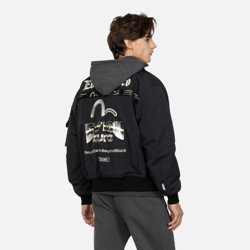 Evisu AW23 Seagull Embroidered Hooded Jacket Men Jackets Black 2EAGNM3JK5108LFPQ