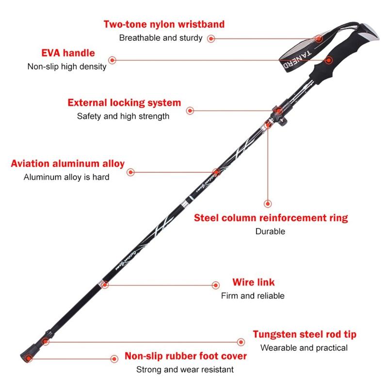 Trekking Pole, Collapsible Hiking Trekking Stick for W/ Quick Lock Aluminum Alloy EVA Grip Handle for Mountaineering Cam