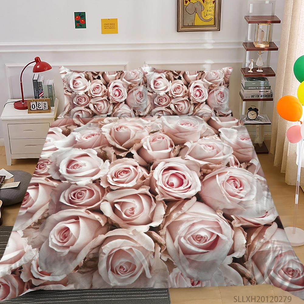 Rose Flower Double Duvet Cover Bedding Set,Quilt Case Linens,King, Queen, Full Size, 3D Print Pillowcase,Single,Twin Bed, 22x240
