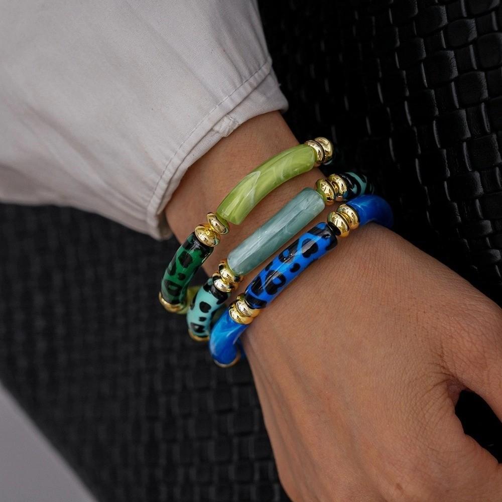 Acrylic Leopard Acrylic Bracelets Wristband Curved Tube Bangle Boho Acrylic Bracelets  Girls