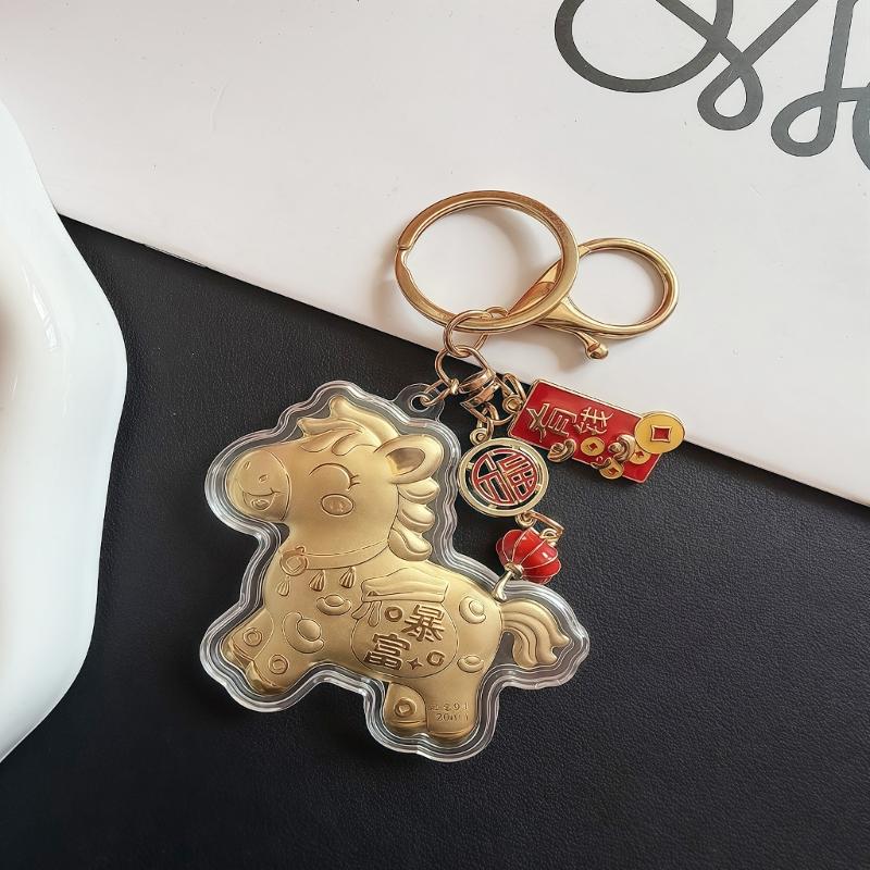 Goldenes Pferdejahr Schlüsselanhänger Anhänger Handgefertigt PVC Tierkreiszeichen Tasche Anhänger Für Neujahrsgeschenk Mit 3 Glücksbringenden Themen