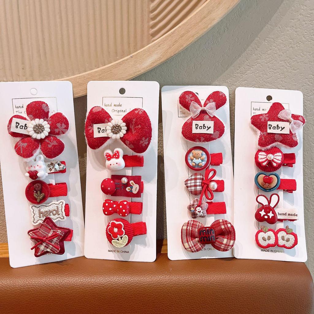 Red Plush Animal Hair Clip Set for Girls – Cute and Girly Accessories