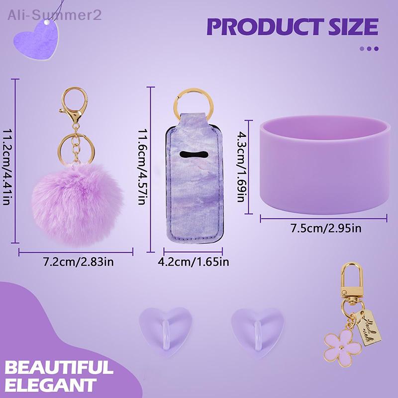 {MX} 6Pcs/Set Tumbler Accessories Silicone Water Bottle Boots Cover Mini Hooks Lipstick Sleeve Pouch Pom Flower Charm Keychain