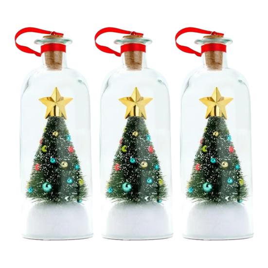 Christmas Tree Message In A Bottle Recordable Voice Message Bottle Ornament with Playback Cork Greeting Glass Bottle with Snowy Scene Xmas Keepsake