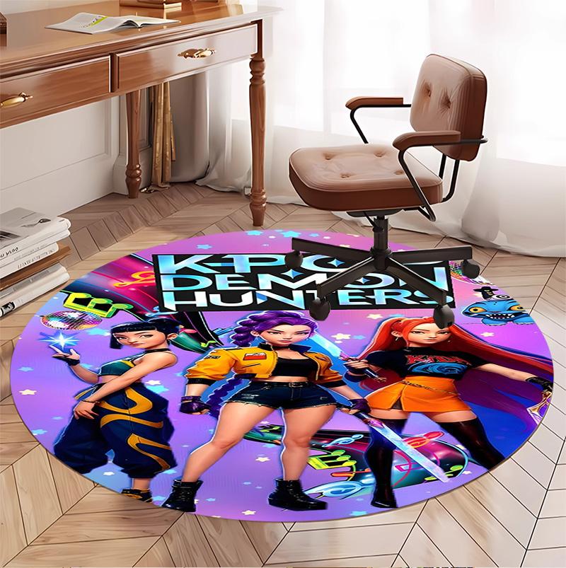 Tappeto Rotondo con Motivo KPop Demon Hunters, Tappetino da Interno/Esterno, per Picnic, Sala Giochi, Camera da Letto, Ufficio, Soggiorno, Tappeto Decorativo per la Casa, Regalo di Compleanno
