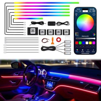 Dreamcolor Acrylic Interior Car LED Strip Lights In Ambient Lighting Kit with Wireless APP Dynamic Chasing Music Sync Fiber Opt