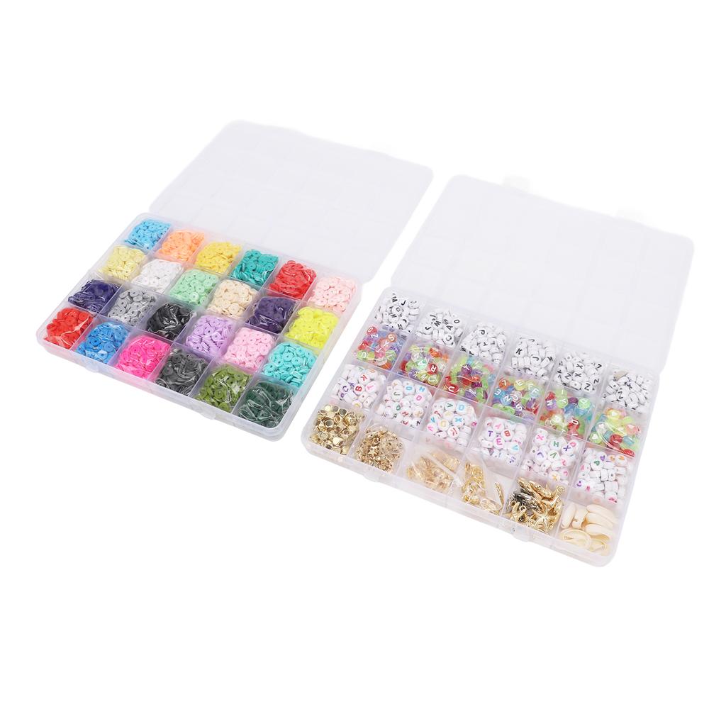48 Grids Letter Beads Friendship Bracelet Set 24 Colors Clay Beads Jewelry Making Beads Set for 6‑12
