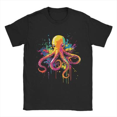 Fun Colorful Octopus Lover TShirt for Men Round Neck Pure Cotton T Shirts  Short Sleeve Tees Printed Clothes