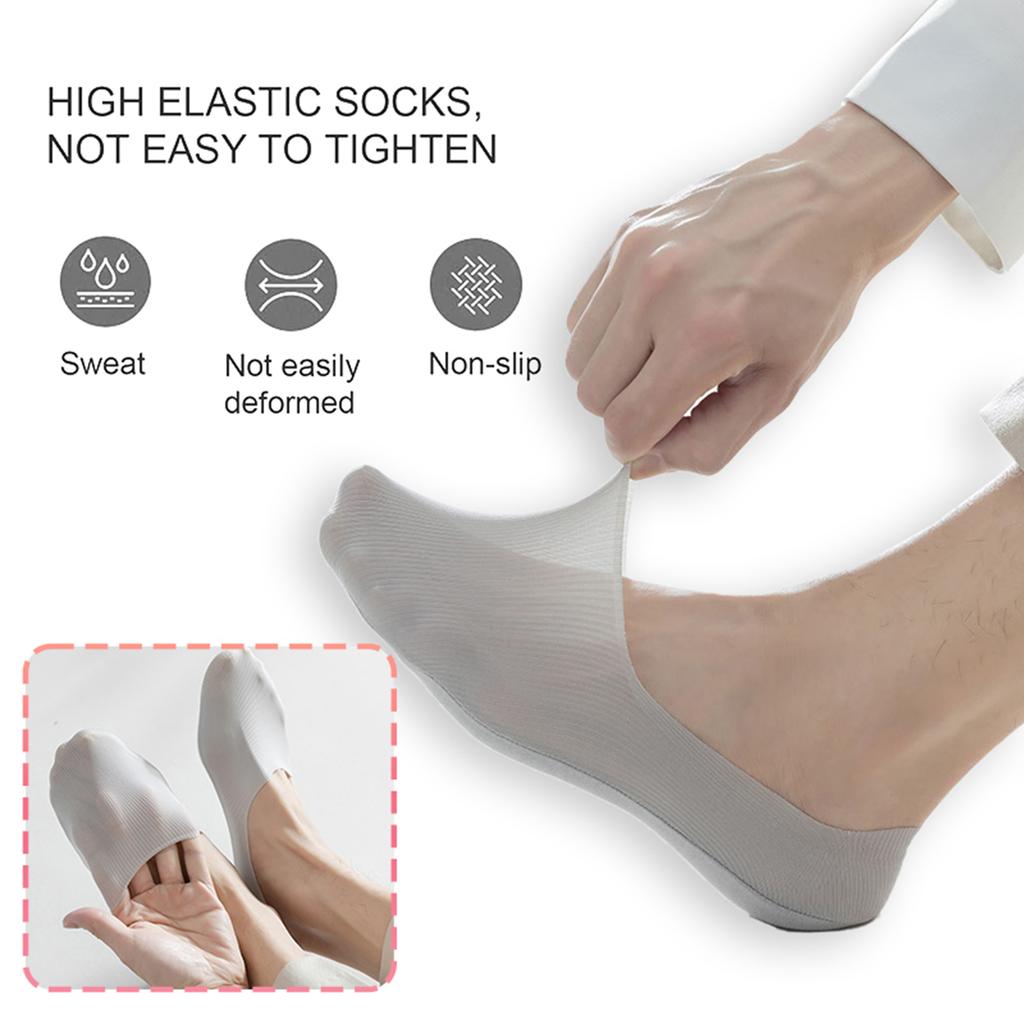 Men Vertical Stripe Ice Silk No Show Socks, Arbitrary Cut Non Slip Silicone Invisible Low Cut Cotton Sole Breathable Liner Socks