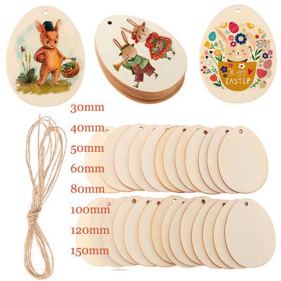 Natural Wooden Graffiti Hanging Ornaments Wood Slice Wood Chips Easter Eggs Easter Decorations