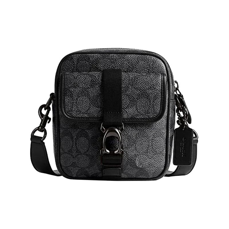 COACH Beck 15 Solid Color Logo Lock Classic Presbyopic PVC Shoulder Crossbody Bag Mini Men's Charcoal