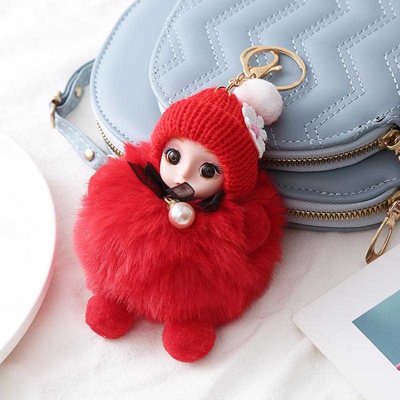 Cute Plush Keychain Imitation Rex Rabbit Fur Ball Keyring Big Eye Doll Pendant  Car Bag Charm
