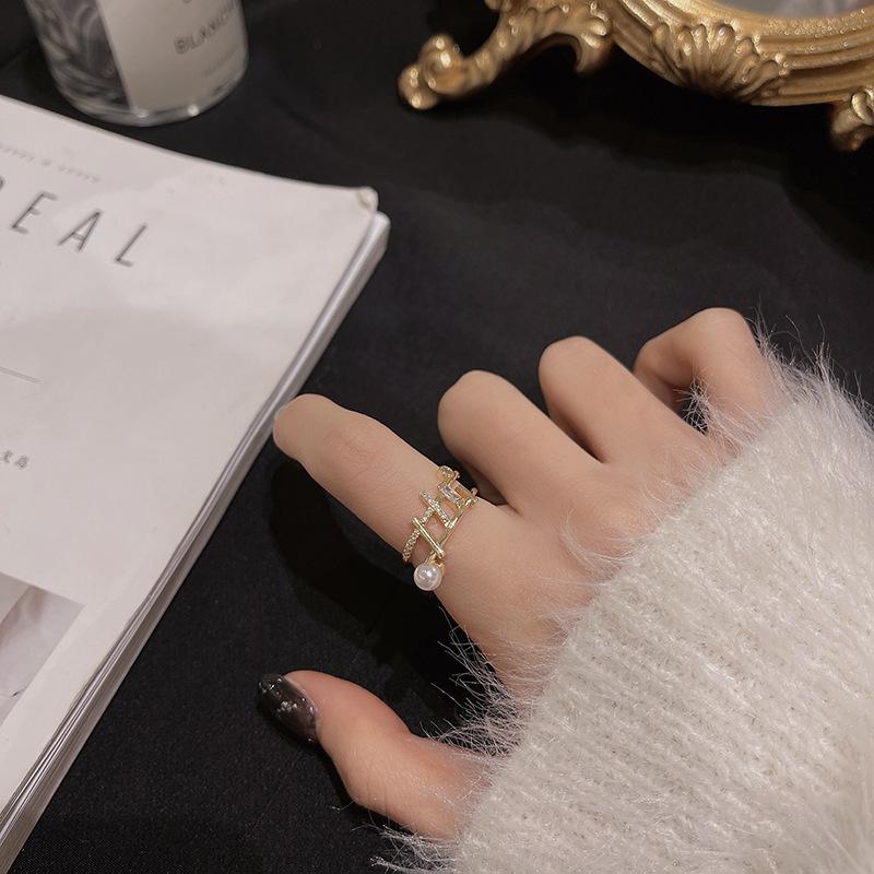 Trendy Cross Grid Pearl Zircon Ring - Stylish, Unique, and Eye-catching Fashion Statement for Women