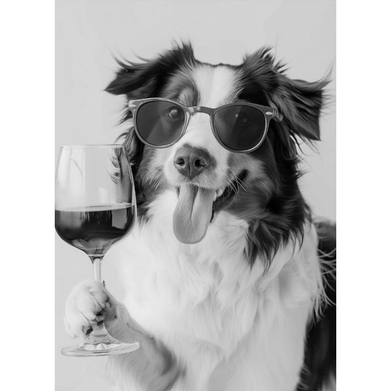 Funny Animal Collies Drinking Champagne Minimalist Animal Portraits Poster Canvas Paintings Wall Art Pictures Home Decor