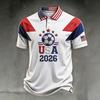 Men's Loose Fit Breathable Polo Shirt Short Sleeve Soccer Fanwear USA 2026 Embroidered Design Lightweight Mesh Fabric