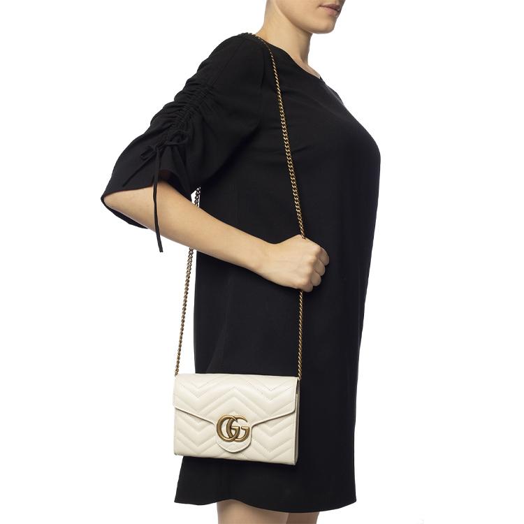 Gucci GG Marmont Vintage Logo Quilted Leather Shoulder Bag Women Shoulder Bag White 474575-DTD1T-9022