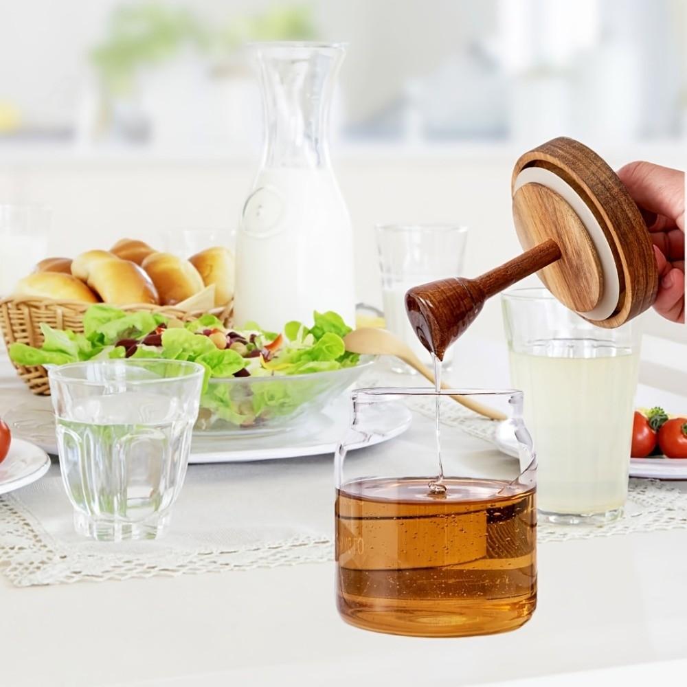Durable High Borosilicate Glass Honey Jar with Lid 500ml Honey Dispenser Jar Sealed Wooden Lid Honey Storage Jar Home Kitchen