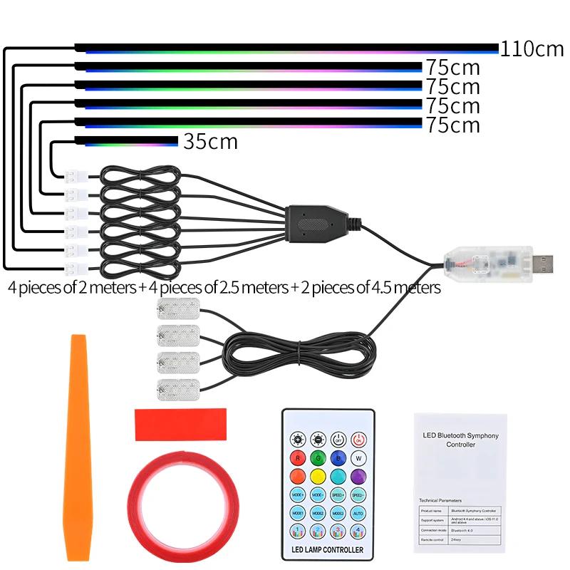 Universal 10-in-1 Car LED Interior Ambient Light Kit RGB Color Changing Acrylic Strip Lights with APP & Remote Control for Car