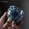 Blue Pattern Copper Sole Teacup Ceramic Teacup Large Retro Master Cup Personal Single Cup Kombucha Cup Ceramic Teacups