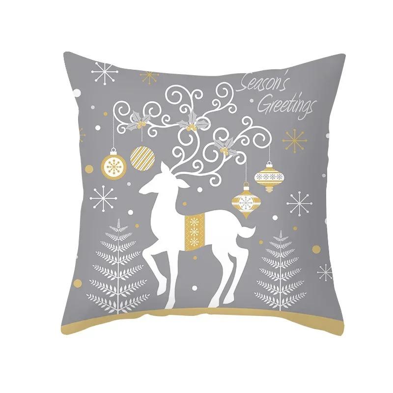 Merry Christmas Cute Cartoon Snowman Elk Print Pattern Cushion Cover Home Living Room Sofa Decoration Square Pillow