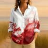 Women's Retro Halloween Printed Button Up Long Sleeved Casual Regular Shirt Collar Top