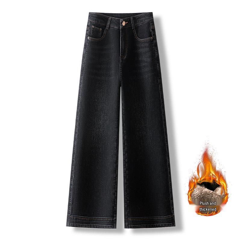 Women s Velvet Lined High Waist Slim Straight Leg Jeans for Autumn/Winter 29