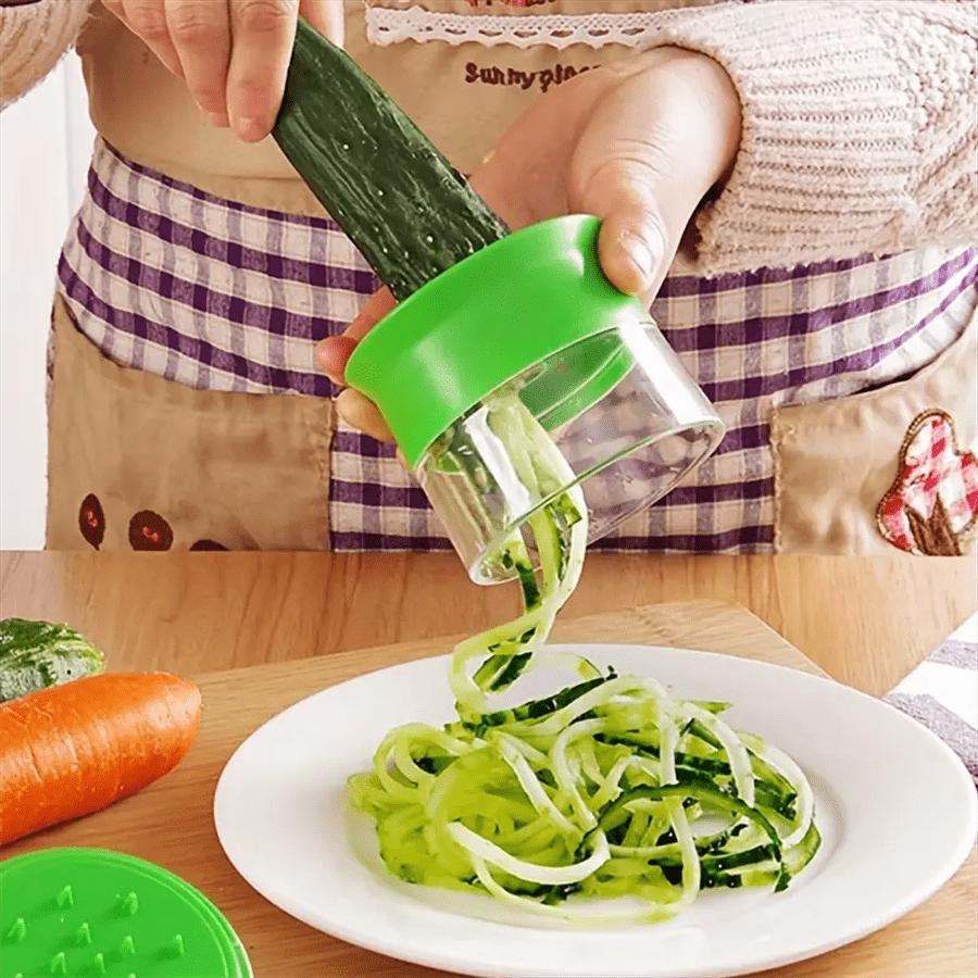 Adjustable Handheld Spiral Vegetable Slicer Manual Zucchini Noodle Maker Rotary Fruit Peeler with Stainless Steel Blades