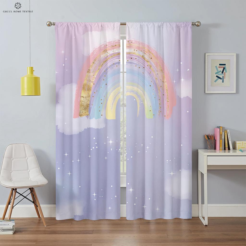 Cartoon Rainbow Fantasy Unicorn Drapes for Children, Suitable for Bedroom, Living Room, Balcony, Kitchen,  High Quality